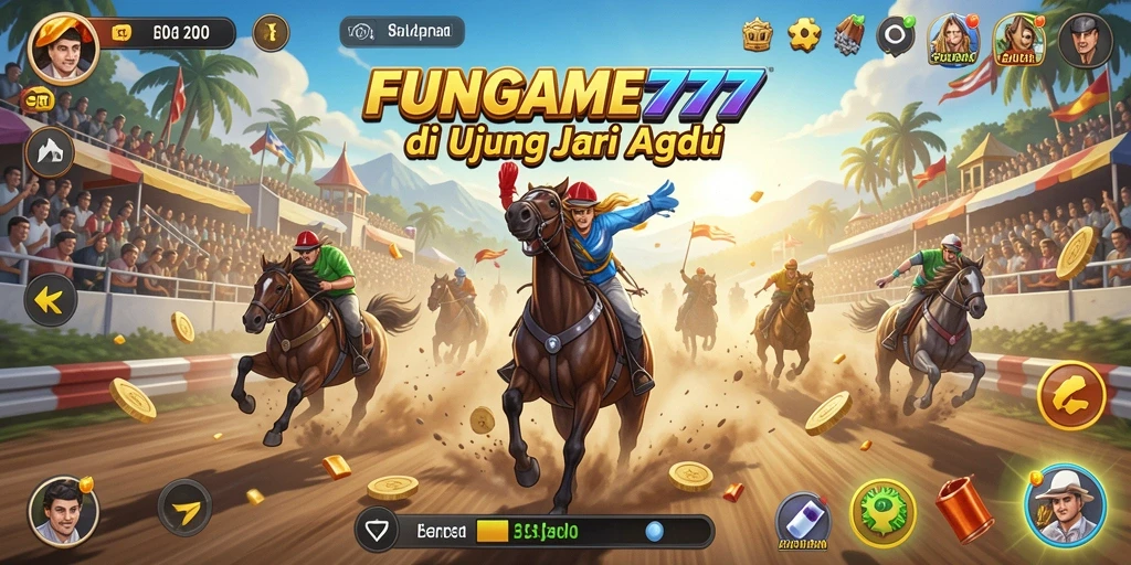 Gameplay FUNGAME777 menampilkan mobil balap dan lintasan yang menakjubkan.